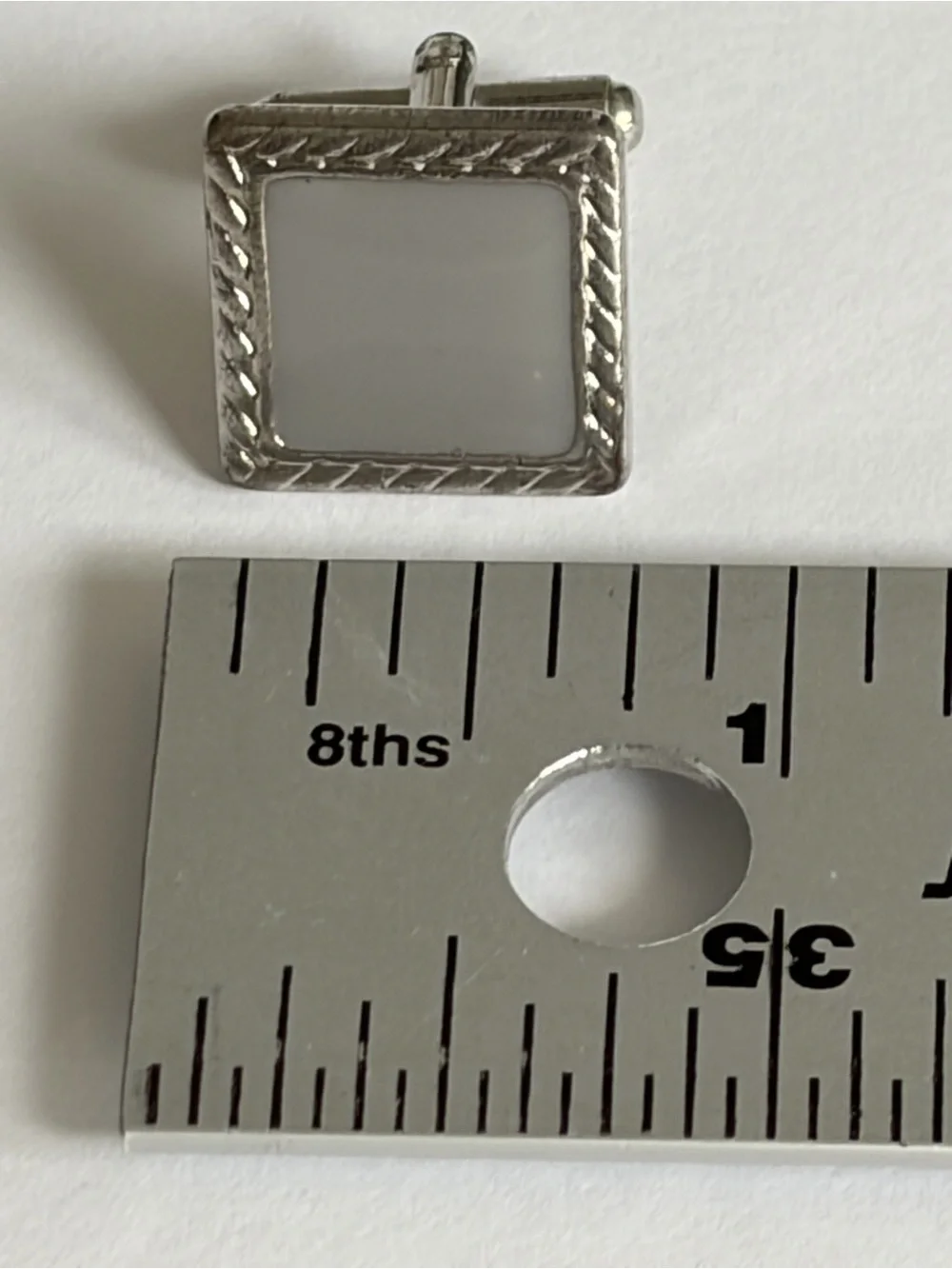 Men’s Silver Tone Cufflinks Square Rope Design Light Gray Inlay Classic Formal